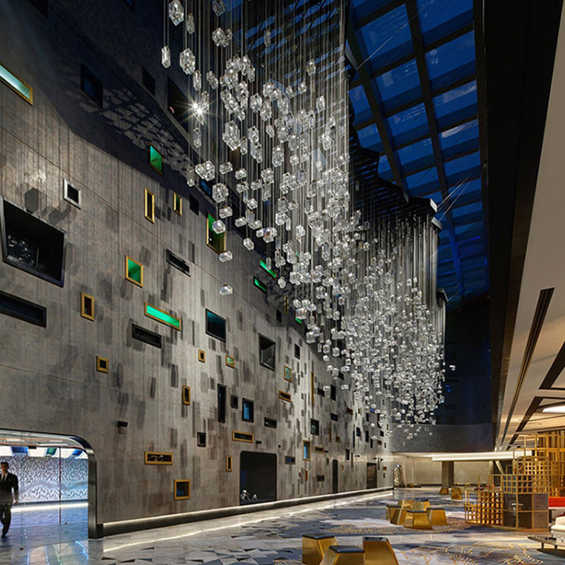 Large Luxury Villa Customization Project RGB Lighting Crystal Square Hotel Lobby Designer Chandelier (11)