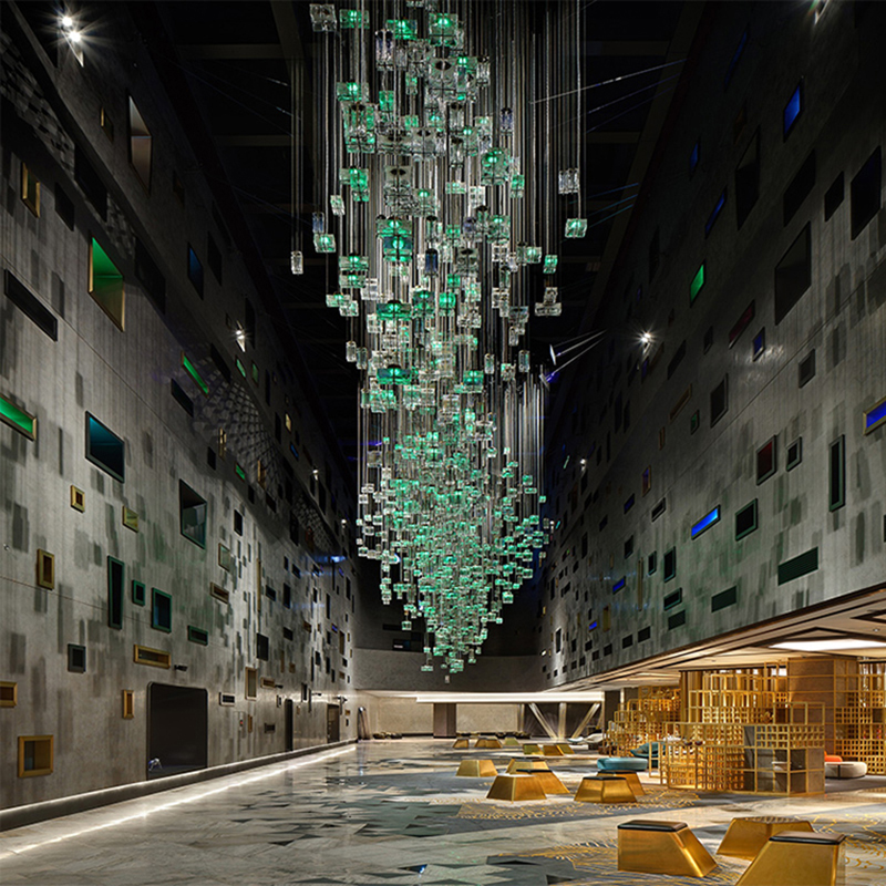 Large Luxury Villa Customization Project RGB Lighting Crystal Square Hotel Lobby Designer Chandelier