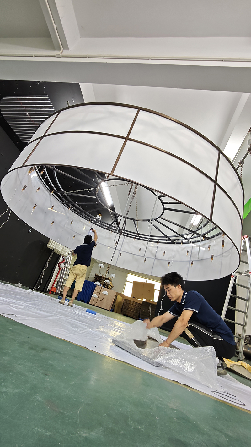Customized Stainless Steel Fabric Art Chandelier Modern Luxury Branch Style PendantLights Hotels Villa (7)