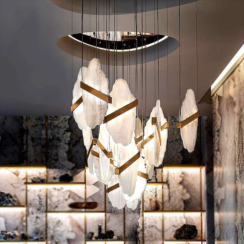 Spanish Unique Alabaster Strip Chandeliers Illa Hotel Conference Room Linear Hanging Chandelier Pendant Lights