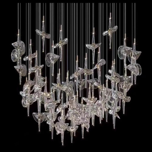 Custom Large Project LED Blown Glass Chandelier Fantasy Clear Spaceship Modern Hotel Lobby Villa Pendant Light
