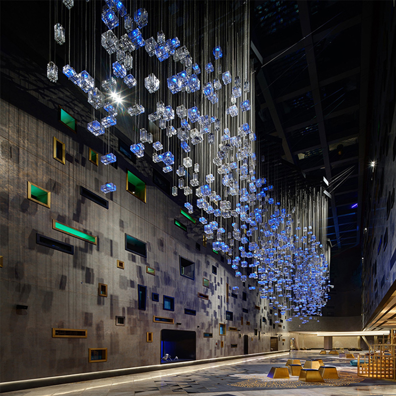 Large Luxury Villa Customization Project RGB Lighting Crystal Square Hotel Lobby Designer Chandelier