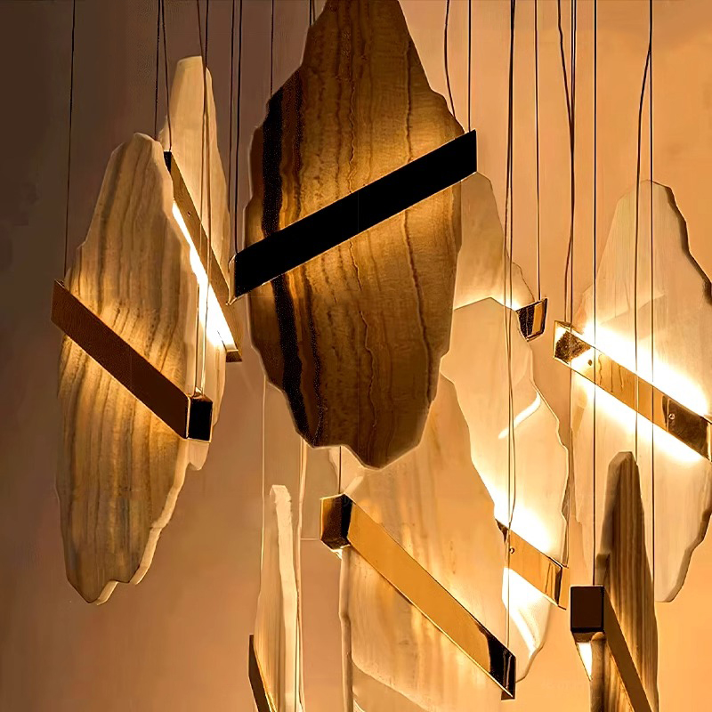 Spanish Unique Alabaster Strip Chandeliers Illa Hotel Conference Room Linear Hanging Chandelier Pendant Lights