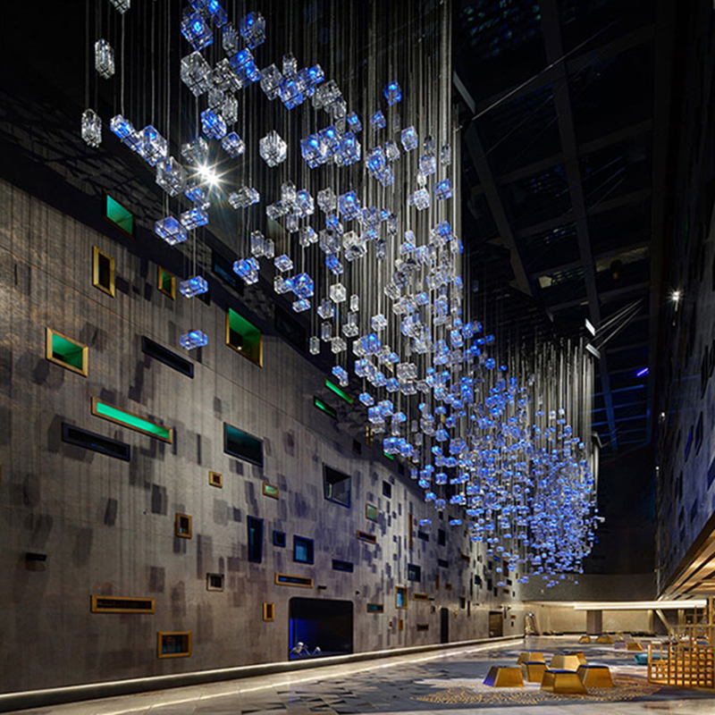 Large Luxury Villa Customization Project RGB Lighting Crystal Square Hotel Lobby Designer Chandelier (7)